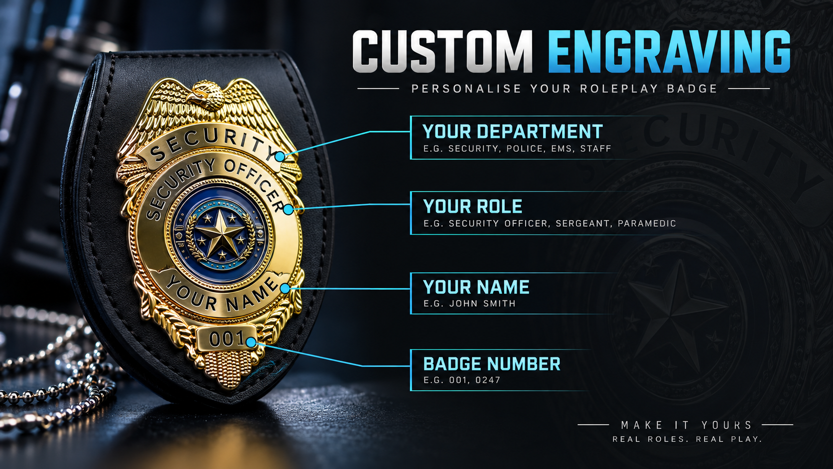 Example of where Custom Police Badge 3 engravings go